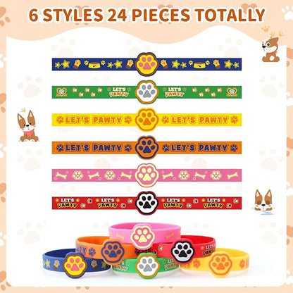 24 Dog Paw Party Favors Birthday Supplies for Kids Paw Print Silicone Wristbands Bulk Toy Gift Goodie Bag Stuffer Class Prize Filler Christmas Easter Dog Themed Party Favors