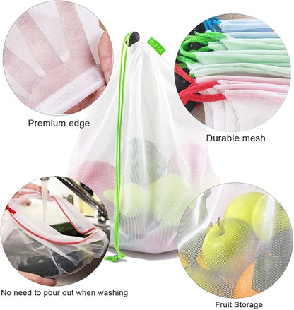 16 Pcs Mesh Small Toy Bags for Storage, 3 Sizes Reusable Mesh Drawstring Produce Bags Puzzle Bag for Kids Storage Playroom Organization, Fruits, Vegetable
