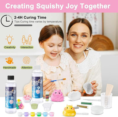 Taba Squishy Kit – 18oz 1:1 AB Liquid Silicone DIY Set with Paw, Cat, Cheese & Hamster Molds, Flocking Powder, Mixing Tools, Bubble-Free Texture – Make Your Own Squishies for Stress Relief & Fun