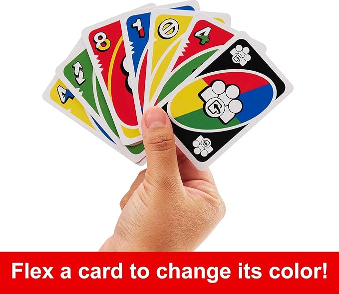 Mattel Games UNO Flex Card Game for Family Night Where Cards Change Color When Flexed in Collectible Tin Box