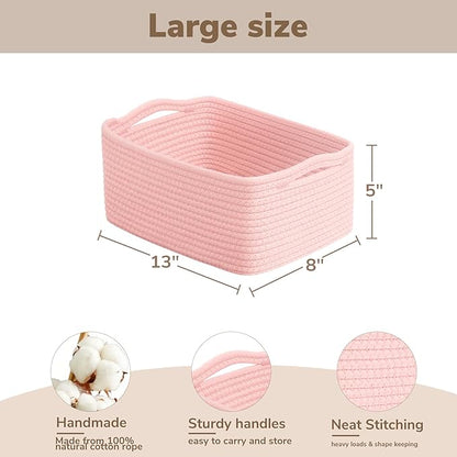 Goodpick Storage Baskets, Small Baskets for Organizing, Toy Storage for Organization, Home Decor, Pink Dorm Decor 3 Pack for Gifting, 13 x 8 x5 in