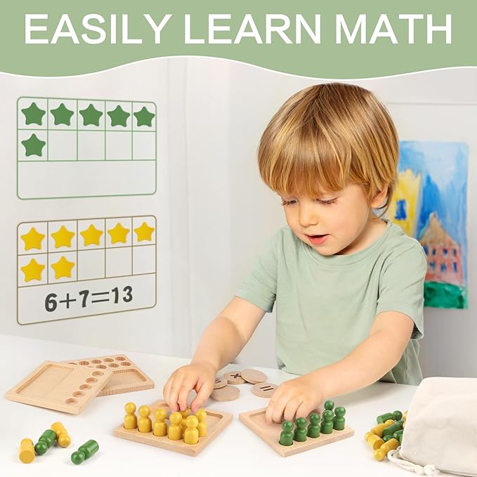 DINORUN Educational Toys for 3 4 5 Year Old Boy Girls Gifts - Preschool Learning Math and Numbers for Toddler 2-4 - Math Manipulatives for Kids 3-6 - Montessori Wooden Counting Peg Board Materials