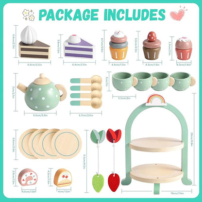 GAGAKU Wooden Tea Set for Little Girls Tea Set for Toddler Food Pretend Play Accessories Kids Kitchen Playset Tea Set for Toddlers