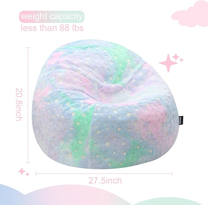 COMAX Bean Bag Chairs for Kids 8-12, Toddler BeanBag Sofa with Filler Bean Couch Stuffed for Boys and Girls, Lazy Floor Chair for Playroom, Nursery Room, Glowing Colorful Star