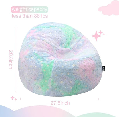 COMAX Bean Bag Chairs for Kids 8-12, Toddler BeanBag Sofa with Filler Bean Couch Stuffed for Boys and Girls, Lazy Floor Chair for Playroom, Nursery Room, Glowing Colorful Star