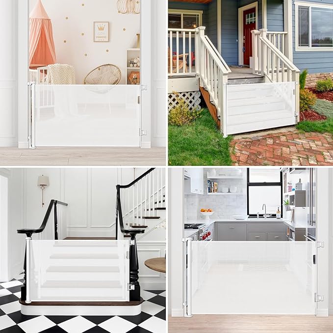 52 Inch Retractable Dog Gate for Kids Indoor Retractable Baby Gate for Doorway Retractable Baby Gate for Stair Outdoor Baby Gate for Decks Pet Gate for Stair Outdoor Child Gate for Doorways (White)