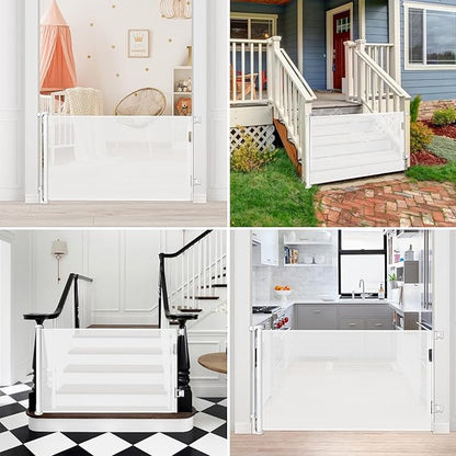52 Inch Retractable Dog Gate for Kids Indoor Retractable Baby Gate for Doorway Retractable Baby Gate for Stair Outdoor Baby Gate for Decks Pet Gate for Stair Outdoor Child Gate for Doorways (White)