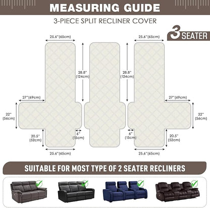 TAOCOCO 100% Waterproof Recliner Sofa Cover, Non Slip Split Couch Covers for Reclining Couches with Elastic Straps, Washable Reclining Sofa Cover Furniture Protector for Kids Pets(3 Seater, Taupe)