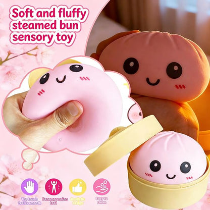 Dumpling Squishy Mystery Box, Super Soft Slow Rising TPR Tear-Resistant Smiley Face Dumpling Toy, Fidget Sensory Toys for Easter Basket Stuffers, Parties, Classroom Prizes Adults Kids（Pink）