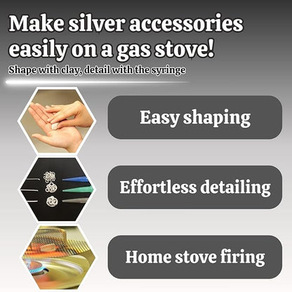 Art Clay Silver 50g, Syringe Type 10g (with 3 Tips) & Set of 3 Polishing Cloths A-0275,A-0281