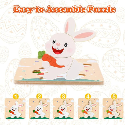 Easter Wooden Puzzles for Toddler - 4 Pack Basket Stuffers Fillers Puzzle Toys for Boys Girls, Jigsaw Learning Educational Gifts for Party Favors