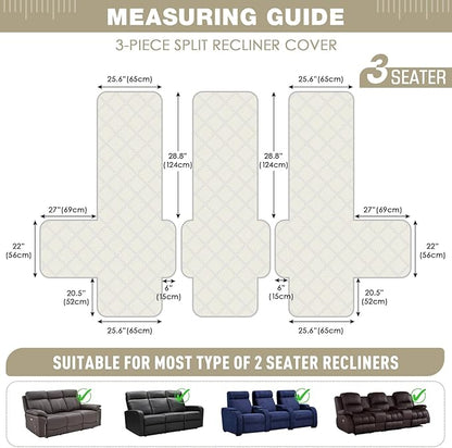 TAOCOCO 100% Waterproof Recliner Sofa Cover, Non Slip Split Couch Covers for Reclining Couches with Elastic Straps, Washable Reclining Sofa Cover Furniture Protector for Kids Pets(3 Seater, Off White)