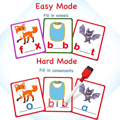 100 Short Vowel Spelling Flashcards, Handwriting Cards Learn to Write CVC Sight Words CVC Words Games for Kindergarten Learning Activities, Montessori Educational Toy Gift for Kids 3 4 5 6 Years Old