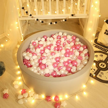 GOGOSO 100 Pieces Star Ball Pit Balls Plastic Phthalate&BPA Free Stress Balls for Toddlers and Kids Playhouse Ball Pit Accessories, Pearl Purple+Pearl Gray+Gray+White