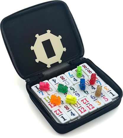 Double 12 Mexican Train Number Dominoes to Go Travel Size with Zip Up Case, Hub & 8 Domino Trains