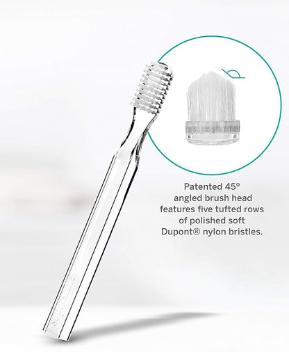 Supersmile New Generation Toothbrush w/Patented 45° Soft Nylon Bristles - Whitening Tooth Brush w/Ergonomic Handle Guarantees ADA Recommended Brushing Angle for Adults & Children (Clear),1 Count