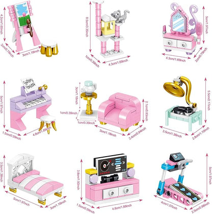 Friends House Building Block Sets, Girls Bedroom Recreation Gym Fitness Living Room Friendship Playhouse 9-in-1 Apartment Bricks Kit Birthday Roleplay Gifts for Old Kids 6+ 6-12 8-12