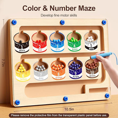 Magnetic Color and Number Maze - Montessori Puzzle Board for Toddlers Ages 3-5, Sorting & Counting Matching Games, Fine Motor Skills Toy , Wooden Preschool Learning Activities for Kids, Easter Gifts