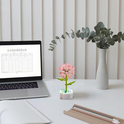 Flower Bouquet Building Set with Base, Flower Building Set Artificial Plant Flowers Building Blocks for Home Office Decor, Birthday Gifts, Desktop Trinkets Age 6+