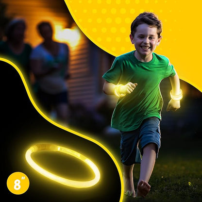 8" Glow Stick Bracelets - Bulk 50 Pack for Mardi Gras, St. Patrick's Day, and Nighttime Celebrations - Yellow