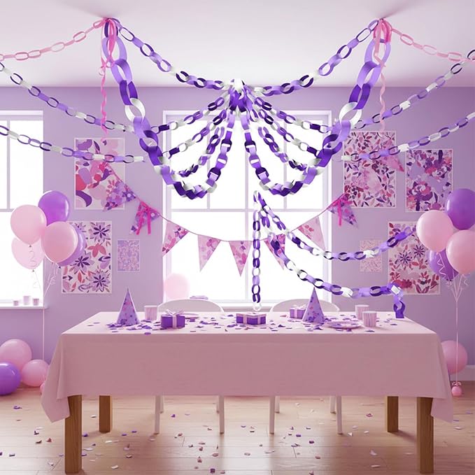 Lincia 600 Sheet Paper Chain Garland Strips 1x8 Inch with Double Sided Tape, DIY Construction Paper Chains for St. Patrick's Day, Easter, Spring Party Decorations, Crafts Supplies (Purple Gradient)