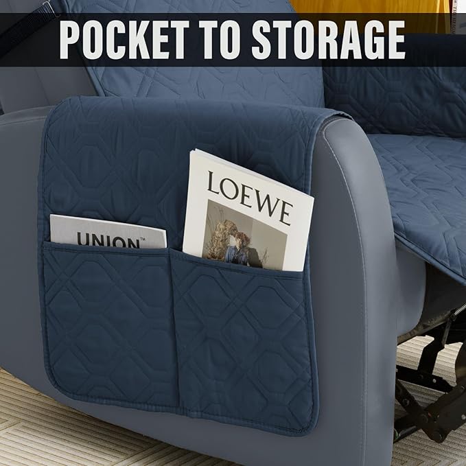 Recliner Chair Cover Sofa Slipcover Non-Slip Chair Couch Cover Machine Washable Furniture Protector with Straps for Dogs(Blue, 23inch Recliner)