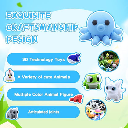 50 Pcs Mini 3D Printed Animals Figurines Set, 3D Printed Toys for Kids, Easter Basket Stuffers for Boys and Girls, School Classroom Prizes, Party Favors, Flexible Articulated Fidget Toys