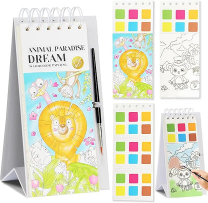 Riomh Watercolor Painting Book for Kids Ages 3-5, Water Painting Easel Book Comes with Brush,Toddler Painting Activities Ages 2-4, Art Craft Gift for Drawing (Animal)