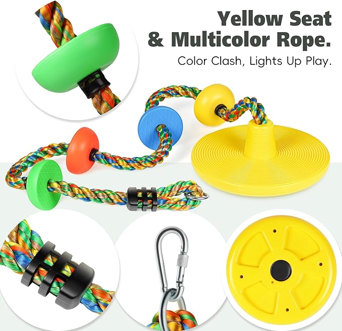 Climbing Rope Tree Swing with Platforms and Disc Swing Seat Set Outdoor Playground Accessories for Kids Including Hanging Strap & Carabiner Rope Swings for Tree Kids Swing Set Accessories