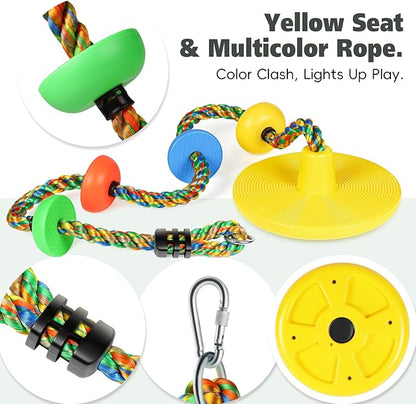 Climbing Rope Tree Swing with Platforms and Disc Swing Seat Set Outdoor Playground Accessories for Kids Including Hanging Strap & Carabiner Rope Swings for Tree Kids Swing Set Accessories