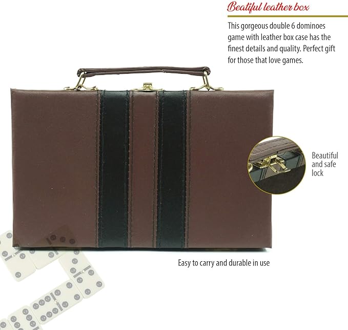 Premium Double 6 Dominoes Set, Jumbo Domino Set with Leather Case, Classic Domino Game for Adults & Kids, Travel-Friendly, Durable & Easy to Read Tiles