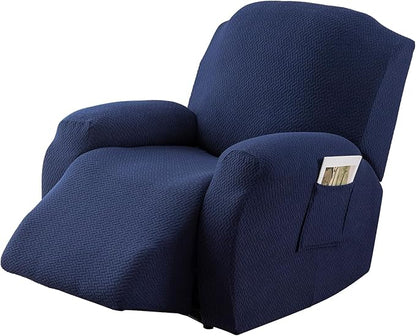 Genina Recliner Chair Covers, Stretch Reclining Chair Covers, Recliner Sofa Slipcovers Stripe Jacquard Lazy Couch Covers Furniture Protector Covers for Pet Kid (Navy Blue, 1 Seat)