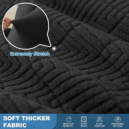 JIVINER 3 Piece Recliner Chair Cover Stretch Lazy Boy Non Slip Covers for Recliner with Pockets Soft Jacquard Reclining Sofa Slipcovers Furniture Protector with Elastic Bottom (1 Seater, Black)