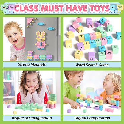 Apluses 45PCS Magnetic Blocks - Toddler Girl Toys, Magnet Building Blocks, STEM Sensory Outdoor Autism Toys for 3-5 Year Old Boys & Girls, Magnetic Cubes Classroom Must Haves for Kids Ages 3+