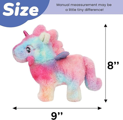 Hopearl Walking Unicorn with Glowing Horn Interactive Electronic Pet Plush Unicorn Toy with Sounds and Movements Animated Gift for Toddlers Birthday, Rainbow, 7''