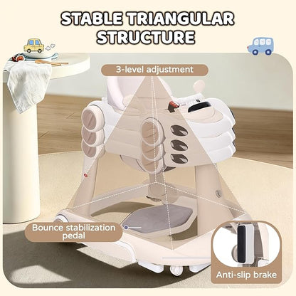Baby Walker with Wheels, 5-in-1 Foldable Infant Toddler Walker for Boys Girls 6-18 Month, Music Walker for Baby with Car Steering Wheel &Removable Footrest,Baby Push Walker Beige