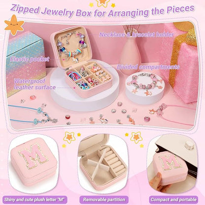 LifeisLuck Charm with Bracelet Making Kit, Jewelry Making Kit for Girls DIY Bead Necklace Kit with A to Z Bracelet Box Unicorns Crafts Arts Girls Toys Age 8-12 Birthday Gifts for Kids - M