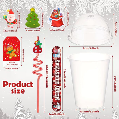 Shappy 160 Pcs Christmas Party Favors Prizes Gift Bulk, Assortment Toys Plastic Cups with Lids Mini Christmas Squeeze Slap Bracelets Straws Sticker Gift Tags and Keychains Xmas Goodie Bags for Kids