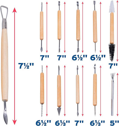 Pottery Tool Kit -21 Tip Double Sided, 11-Piece Tool Beginner's Clay Sculpting Set, Clay, Wood Carving, Ceramic Art Project Accessory for School, Classrooms, Kids/Adults, Birthday Gift, Craft Activity