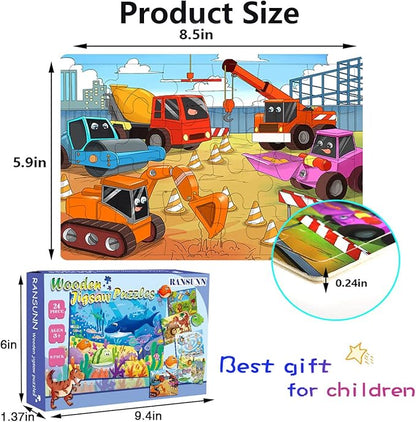 Puzzles for Kids Ages 3-5, 24 Piece Colorful Wooden Puzzles for Toddler Children Learning Educational Puzzles Toys for Boys and Girls (6 Puzzles)