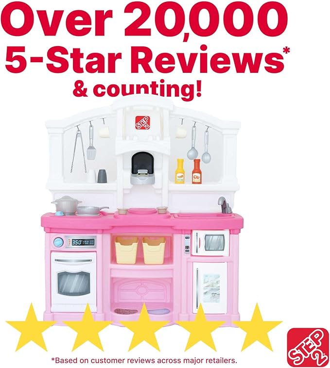 Step2 Fun with Friends Kids Kitchen Playset, Indoor/Outdoor Kitchenette, Interactive Play with Lights and Sounds, Durable Plastic, Includes 25 Piece Toy Accessories, Toddlers 2+ Years Old, Pink