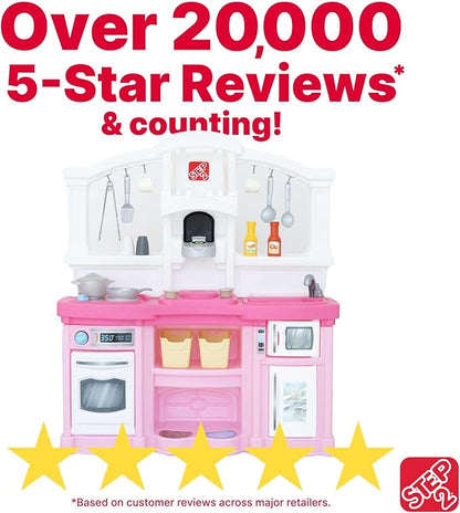 Step2 Fun with Friends Kids Kitchen Playset, Indoor/Outdoor Kitchenette, Interactive Play with Lights and Sounds, Durable Plastic, Includes 25 Piece Toy Accessories, Toddlers 2+ Years Old, Pink