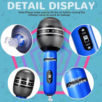 Sumind 30 Pcs Inflatable Microphones 9.4 Inch Blow up Plastic Fake Microphone Props Toys for Karaoke Musical Concert 80s 90s Singer Birthday Party Cosplay Stage Decoration Supplies(Vibrant Color)