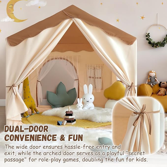 Kids Play Tent with Double Door Children's Playhouse Tents - Portable Fantasy Adventure Castle for Boys and Girls, Kids Tent with Mat, House Toys for Boys Girl Birthday, Christmas House Gift