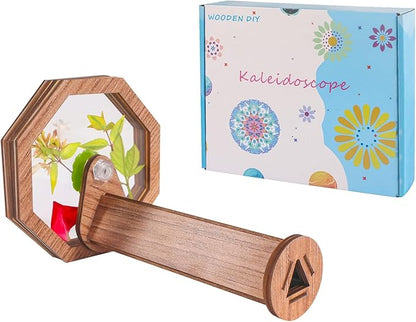 2PCS Natural DIY Kaleidoscope Kit, New Wooden Magic Rotating Kaleidoscope Making Set for Nature Lovers, Best Gift, Outdoor Classic Handmade Education Toys for Kids