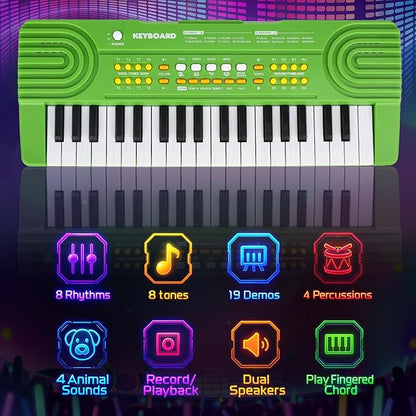 Upgraded Piano Keyboard Kids Toy for Toddlers 37 Key Electric Pianos with Microphone Toys for 3 4 5 6 7 Year Old Girls Boys Birthday Gifts (Green)