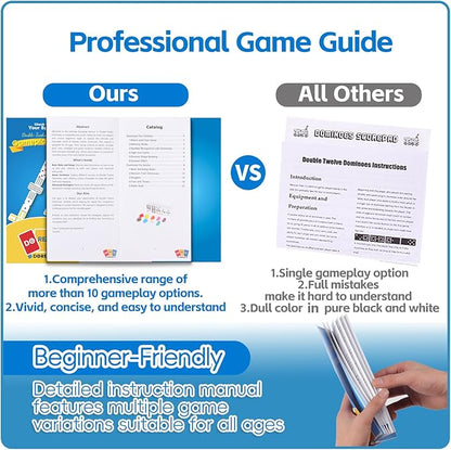 Mexican Train Dominoes Set with 6 Wooden Racks, Double 12 Colored Dot Dominoes with Update Hub, Travel Domino Train Game with 91 Tiles and Portable Carry Case, Family Board Team Games