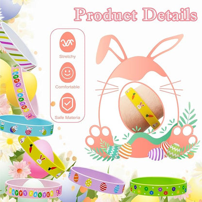 Easter Rubber Bracelets for Kids 30PCS Easter Basket Stuffers Egg Fillers Silicone Wristbands Bulk Easter Party Favors Supplies for Kids Goodie Bag Stuffers Student Gifts Classroom Prizes Accessories