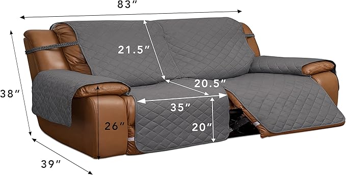 Easy-Going Oversized Loveseat Recliner Cover, Reversible Couch Cover for Double Recliner, Split Sofa Cover for Each Seat with Elastic Straps for Dogs, Pets(Oversized 2 Seater, Gray/Light Gray)
