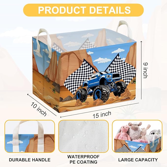 Excavator Foldable Storage Basket with Handle, Waterproof Organizer for Toys and Clothes, Excavator Portable Box for Nursery Game Room, Gifts Container for Boys Girls, Toy Storage Box for Party Decor